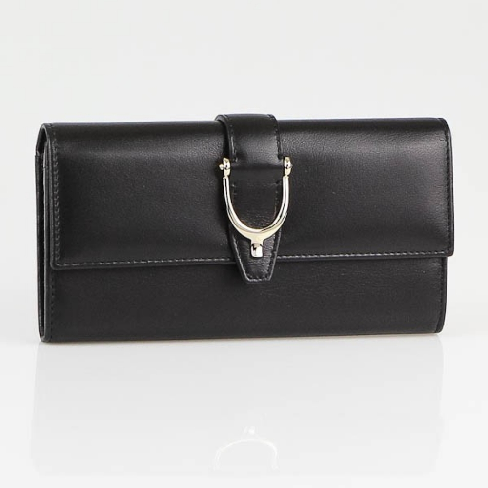 Gucci Black Leather Wallet with Gold Accent